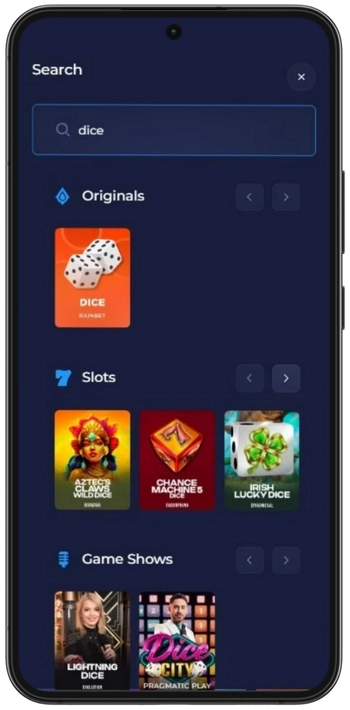 Rainbet αναζήτηση παιχνιδιών